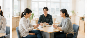職場で振り返りを行う会議のイメージ